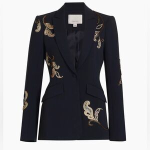 Cinq à Sept Black Blazer with Gold Embroidery
